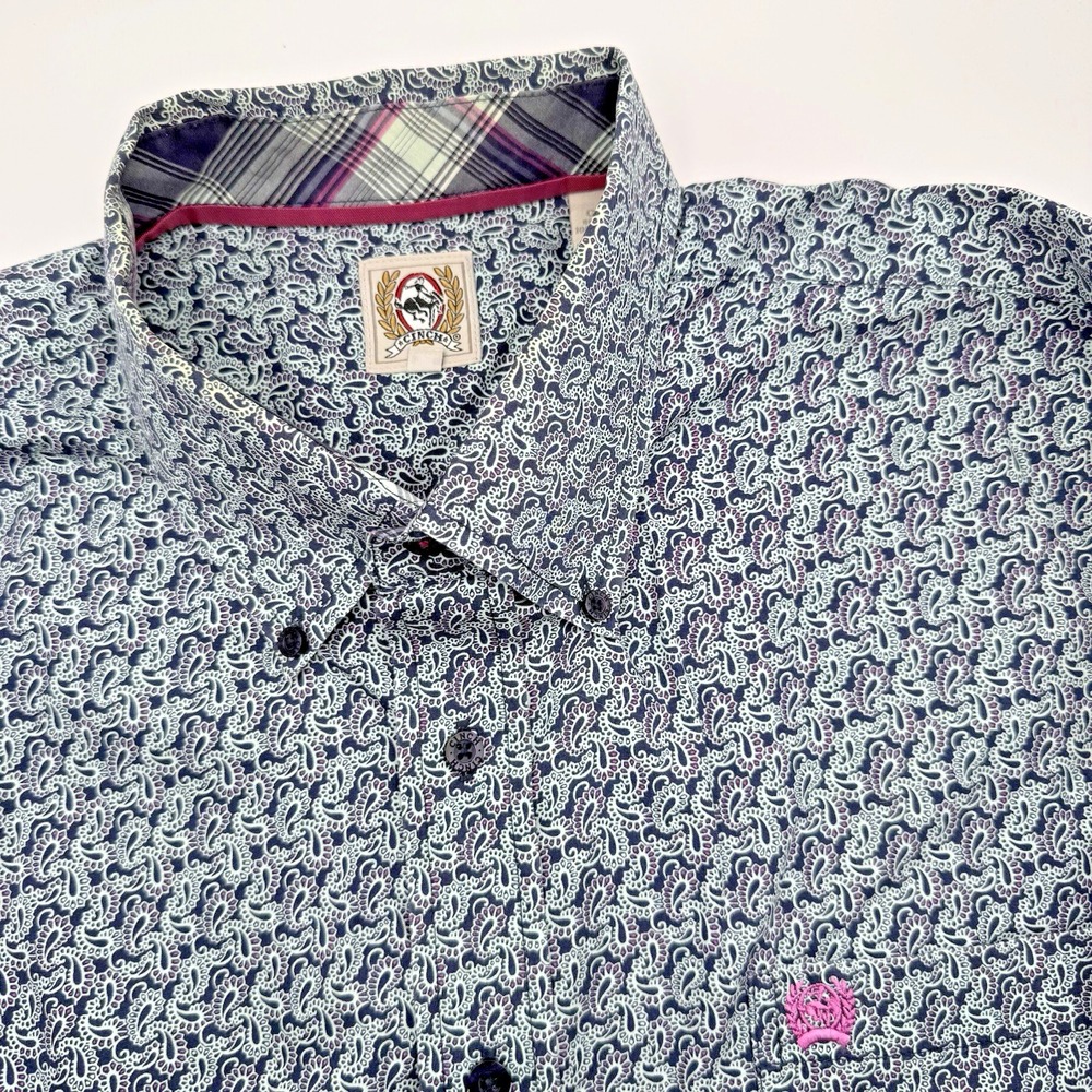 Cinch Button Down Shirt Mens XL Blue Paisley Western Long Sleeve Cotton Logo